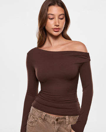 Off The Shoulder Double Lined Long Sleeve Tops