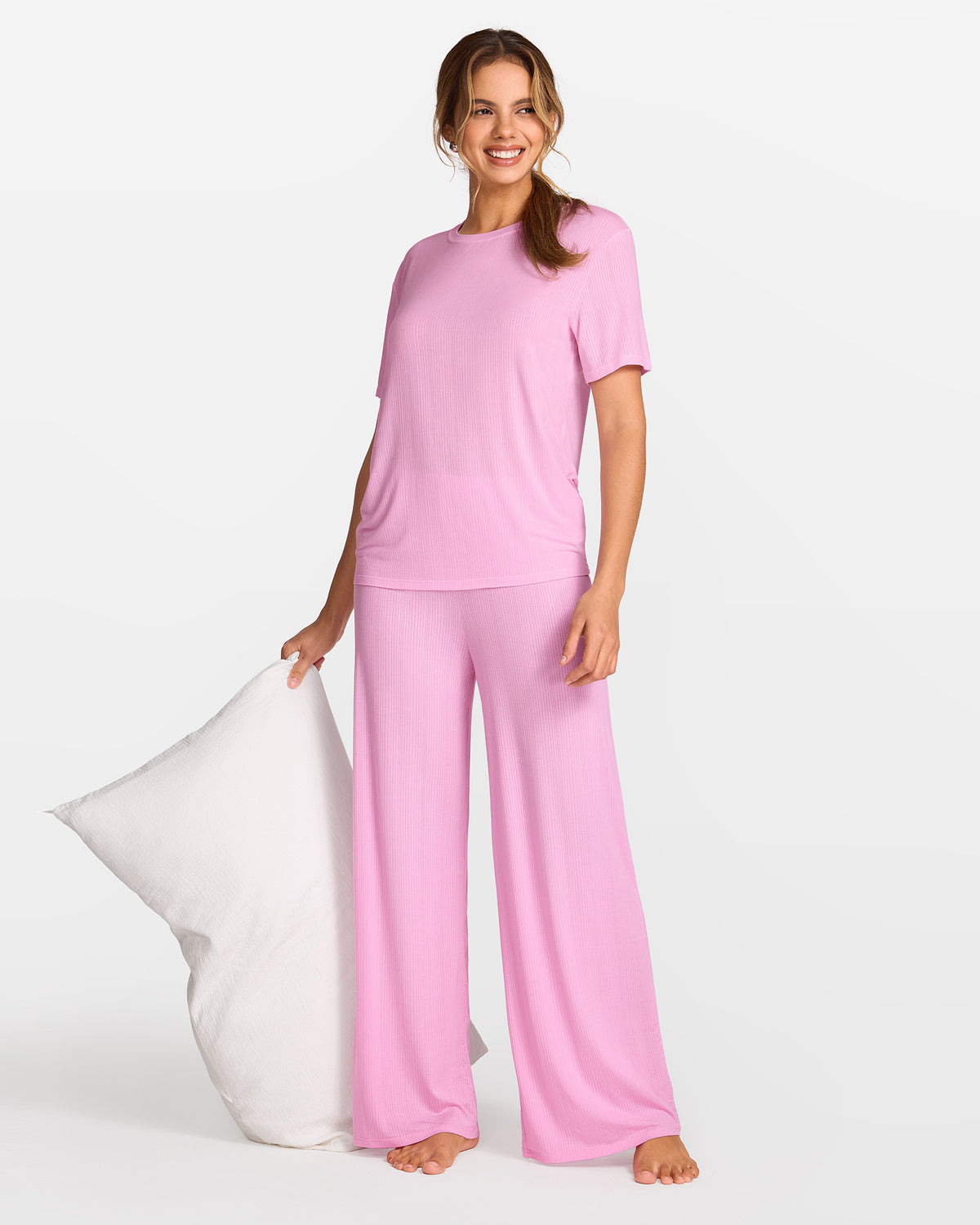 SOULVOR Wide Leg Casual Pants Macaron Pink @model_info:A4