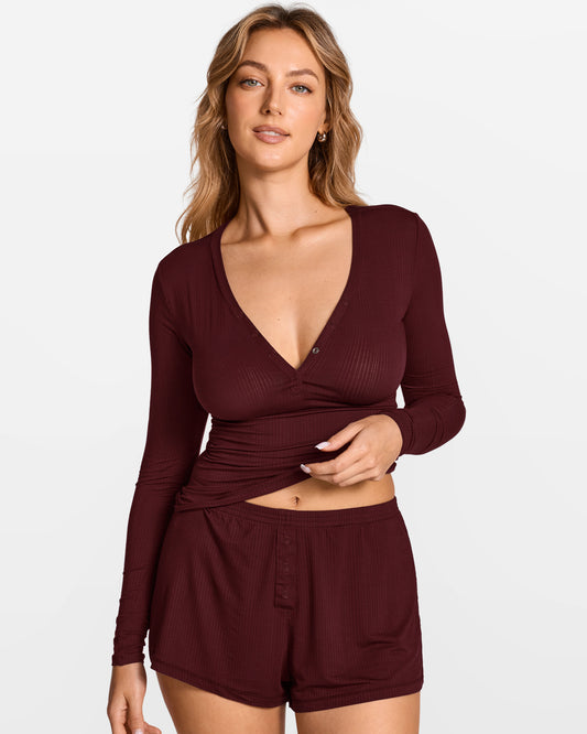 V-Neck Button Long Sleeve Shirt